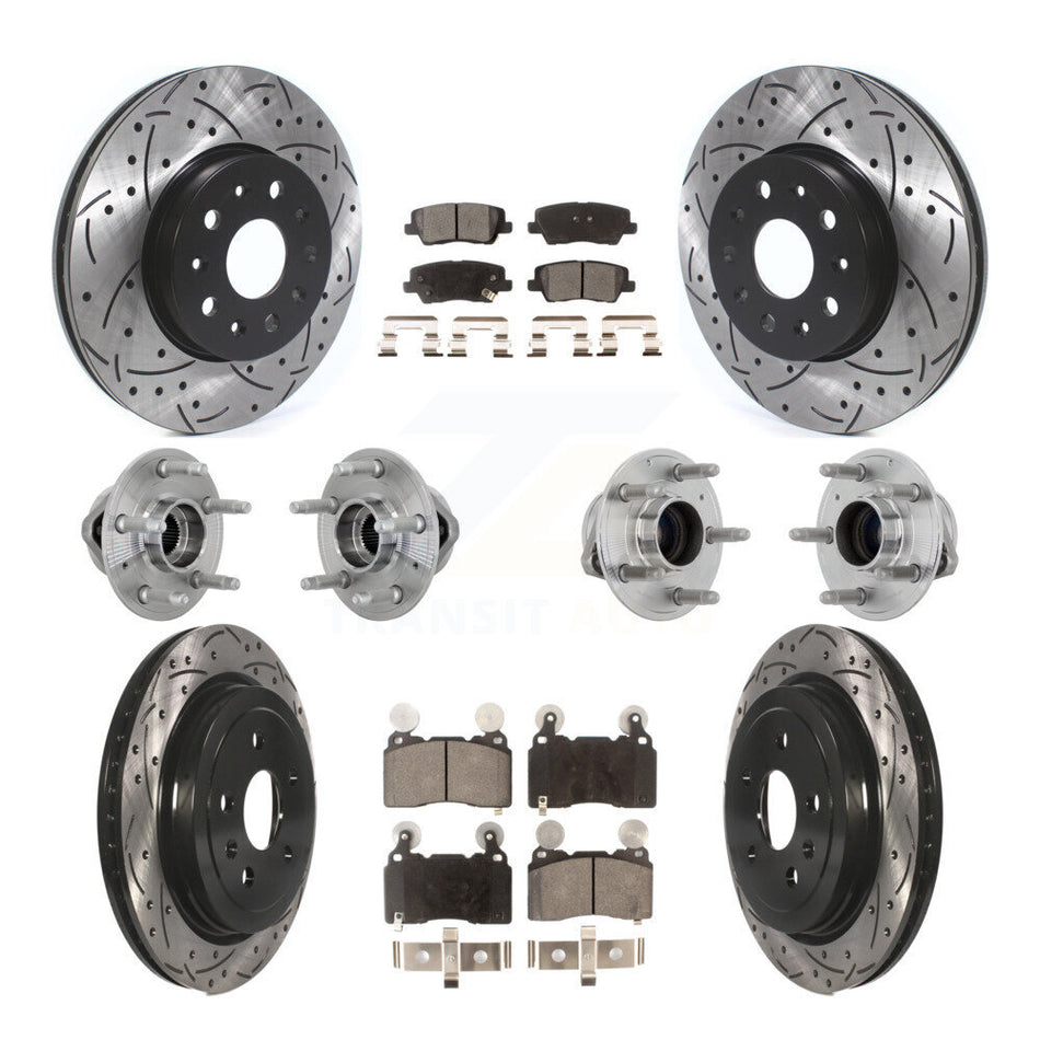 Front Rear Hub Bearings Coated Disc Brake Rotors And Pads Kit (10Pc) For Cadillac CTS KBB-132743