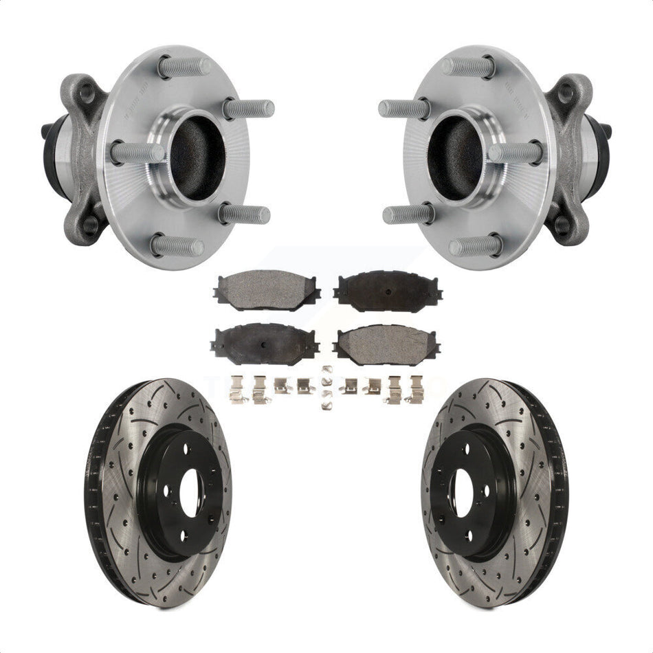 Front Hub Bearing Drill Slot Brake Rotor Pads Kit For 2014-2015 Lexus IS250 Base with RWD KBB-132773