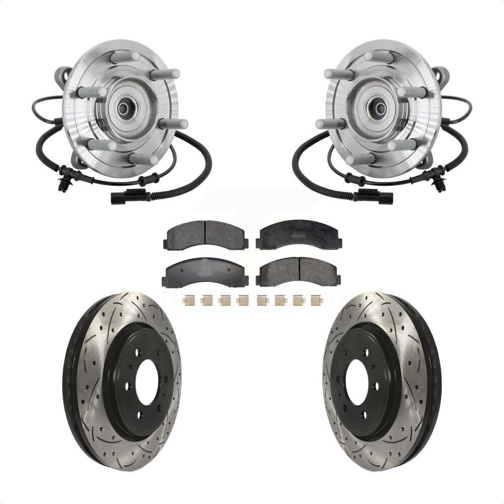 Front Hub Bearing Assembly Drill Slot Brake Rotor Pad Kit For 2018-2020 Ford F-150 Raptor KBB-132774