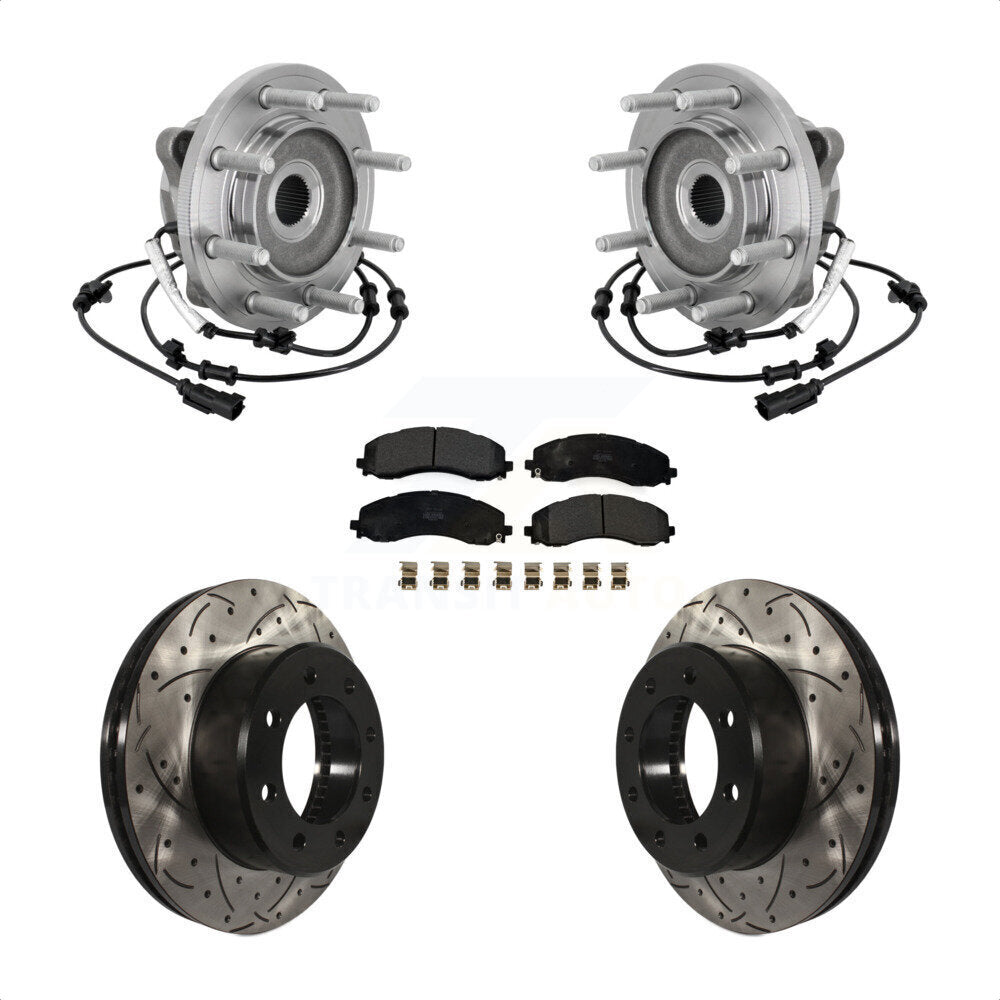 Front Hub Bearing Assembly Coated Drilled Slotted Brake Rotor & Pad Kit For Ram 2500 3500 KBB-132775