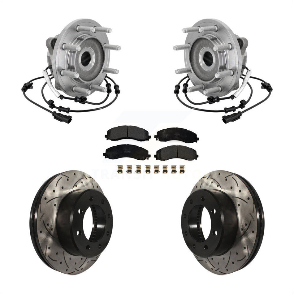 Front Hub Bearing Assembly Coated Drilled Slotted Brake Rotor & Pad Kit For Ram 2500 3500 KBB-132775