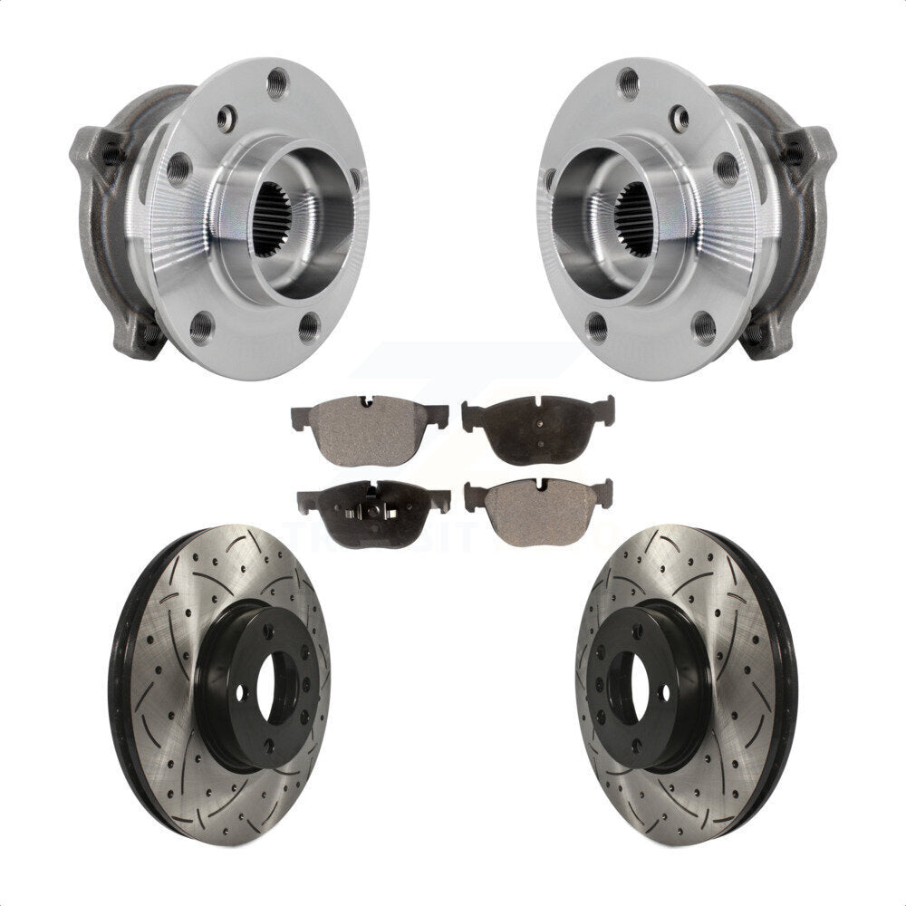 Front Hub Bearing Assembly Drill Slot Brake Rotor Pad Kit For BMW X5 X6 M12 x 1.25 Thread KBB-132778