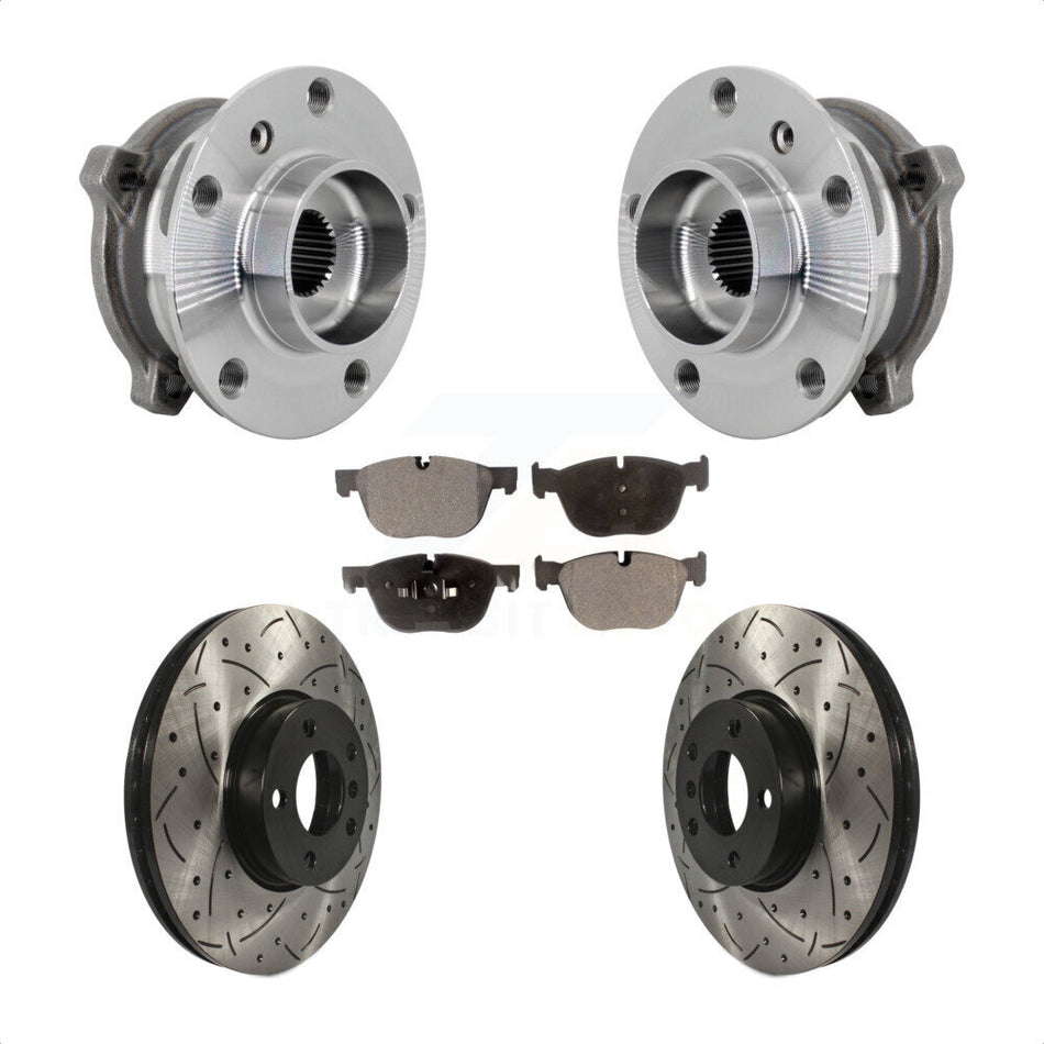 Front Hub Bearing Assembly Drill Slot Brake Rotor Pad Kit For BMW X5 X6 M12 x 1.25 Thread KBB-132778