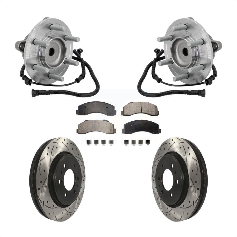 Front Hub Bearing Assembly Drilled Slot Brake Rotor Pads Kit For 2015-2017 Ford F-150 RWD KBB-132783
