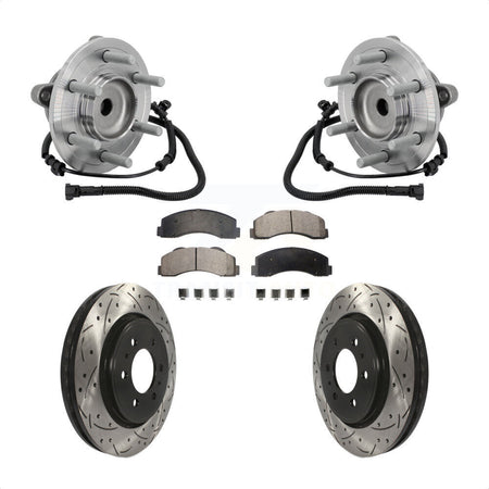 Front Hub Bearing Assembly Drilled Slot Brake Rotor Pads Kit For 2015-2017 Ford F-150 RWD KBB-132783