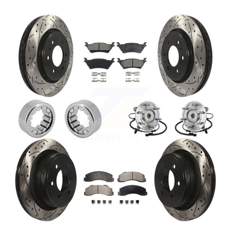 Front Rear Hub Bearings Coated Disc Brake Rotors And Pads Shoes Kit (10Pc) For Ford F-150 KBB-132799