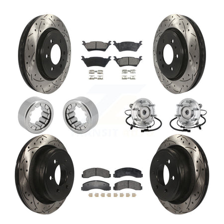 Front Rear Hub Bearing Coated Brake Rotor Pad Shoe Kit (10Pc) For 18-20 Ford F-150 Raptor KBB-132802