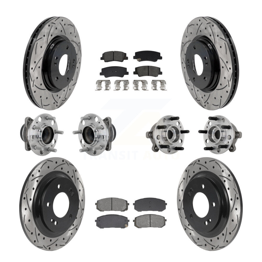 Front Rear Hub Bearing Coated Disc Brake Rotor & Pad Kit (10Pc) For Hyundai Sonata Kia K5 KBB-132804