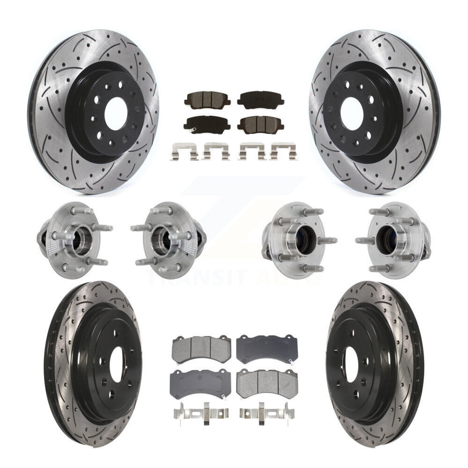 Front Rear Hub Bearings Coated Disc Brake Rotors And Pads Kit (10Pc) For Cadillac CTS KBB-132808