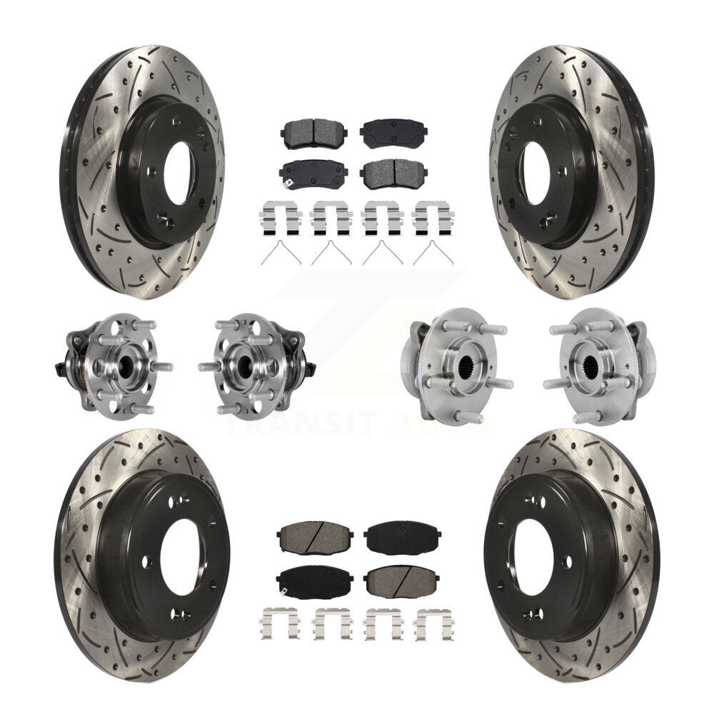 Front Rear Hub Bearings Coated Disc Brake Rotors And Pads Kit (10Pc) For Hyundai Kona KBB-132818