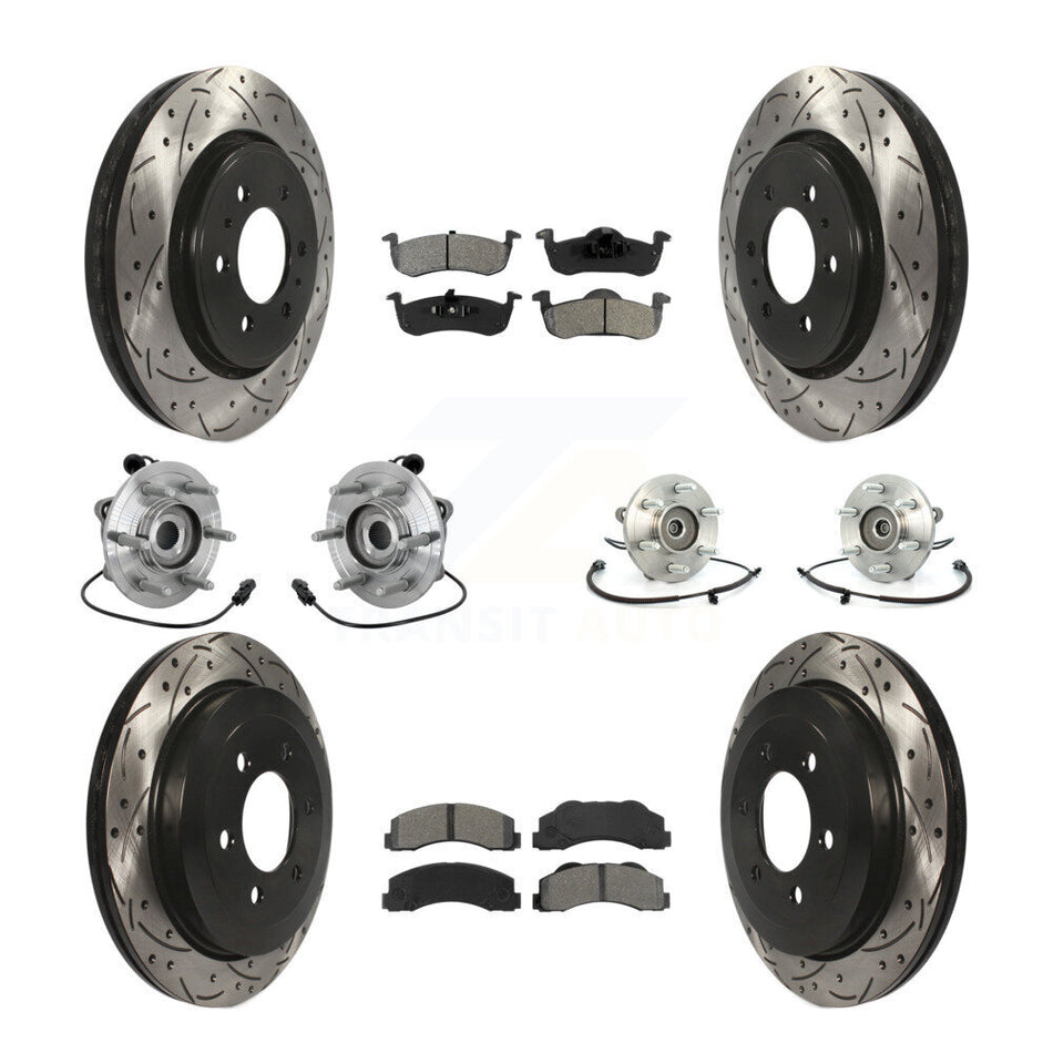 Front Rear Hub Bearing Coated Brake Rotor Pads Kit (10Pc) For Ford Expedition Lincoln 4WD KBB-132820