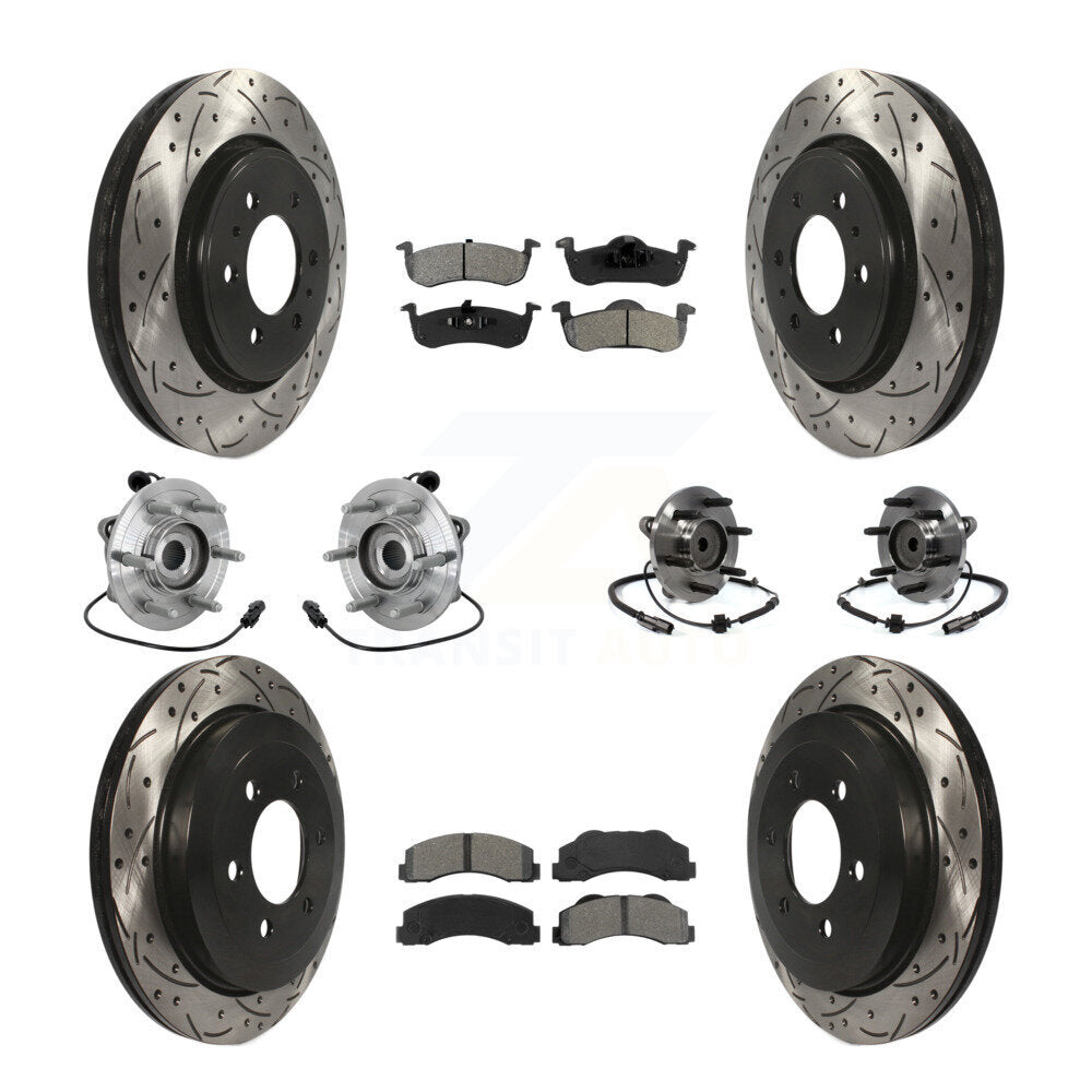 Front Rear Hub Bearing Coated Brake Rotor Pads Kit (10Pc) For Ford Expedition Lincoln RWD KBB-132821