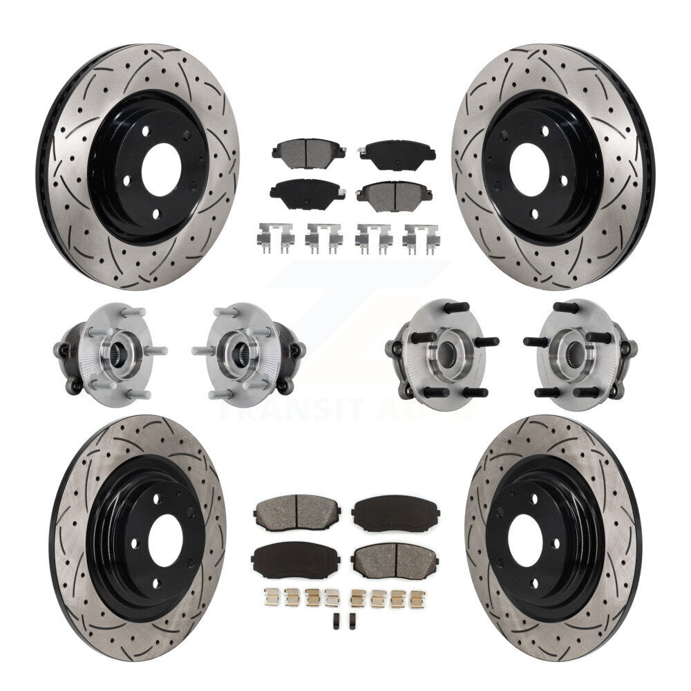 Front Rear Hub Bearing Coated Brake Rotor And Pad Kit (10Pc) For 2016-2023 Mazda CX-9 AWD KBB-132822