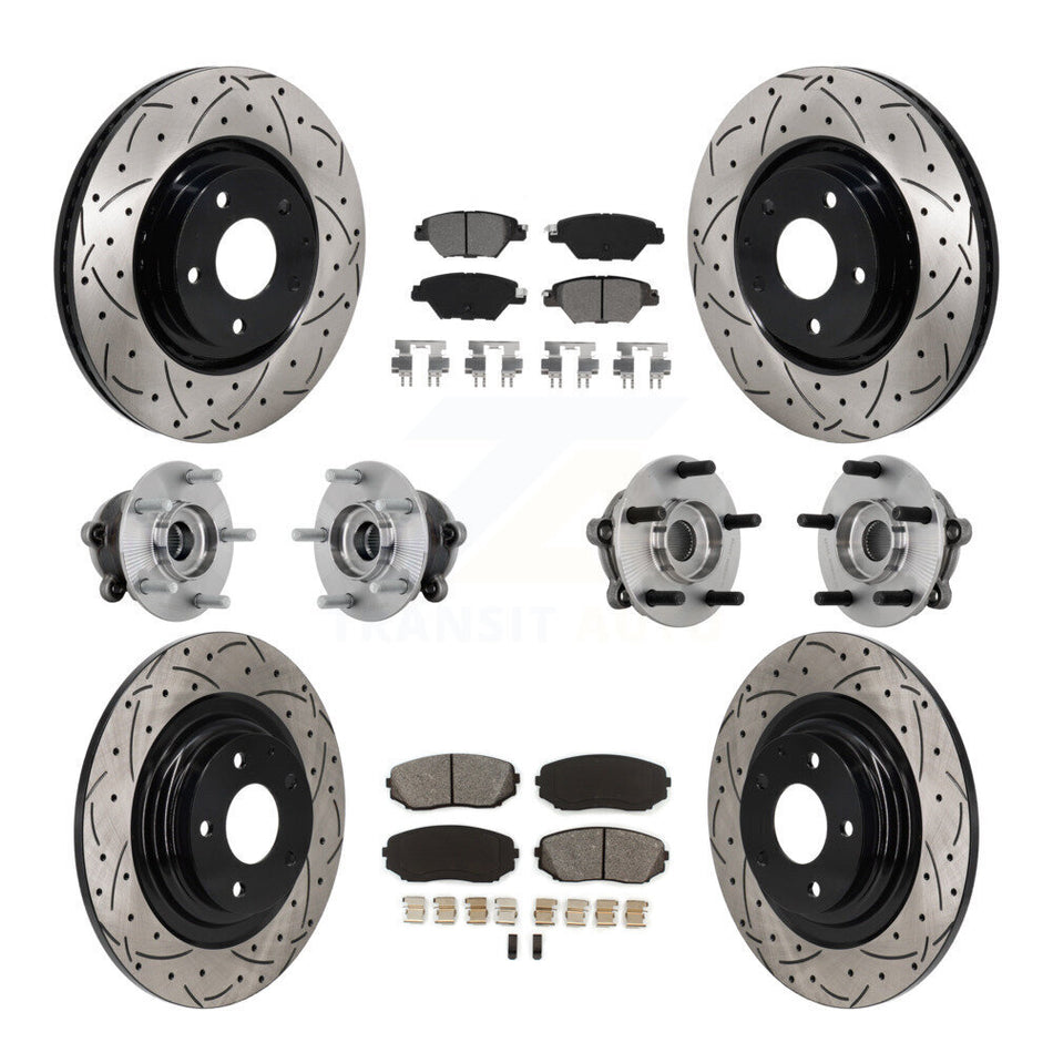 Front Rear Hub Bearing Coated Brake Rotor And Pad Kit (10Pc) For 2016-2023 Mazda CX-9 AWD KBB-132822