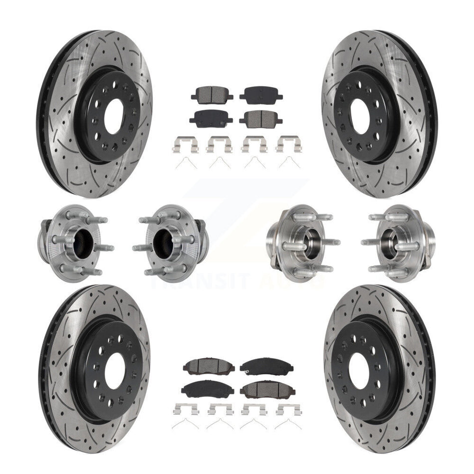 Front Rear Hub Bearing Coat Brake Rotor Pads Kit (10Pc) For Chevrolet Traverse GMC Acadia KBB-132825