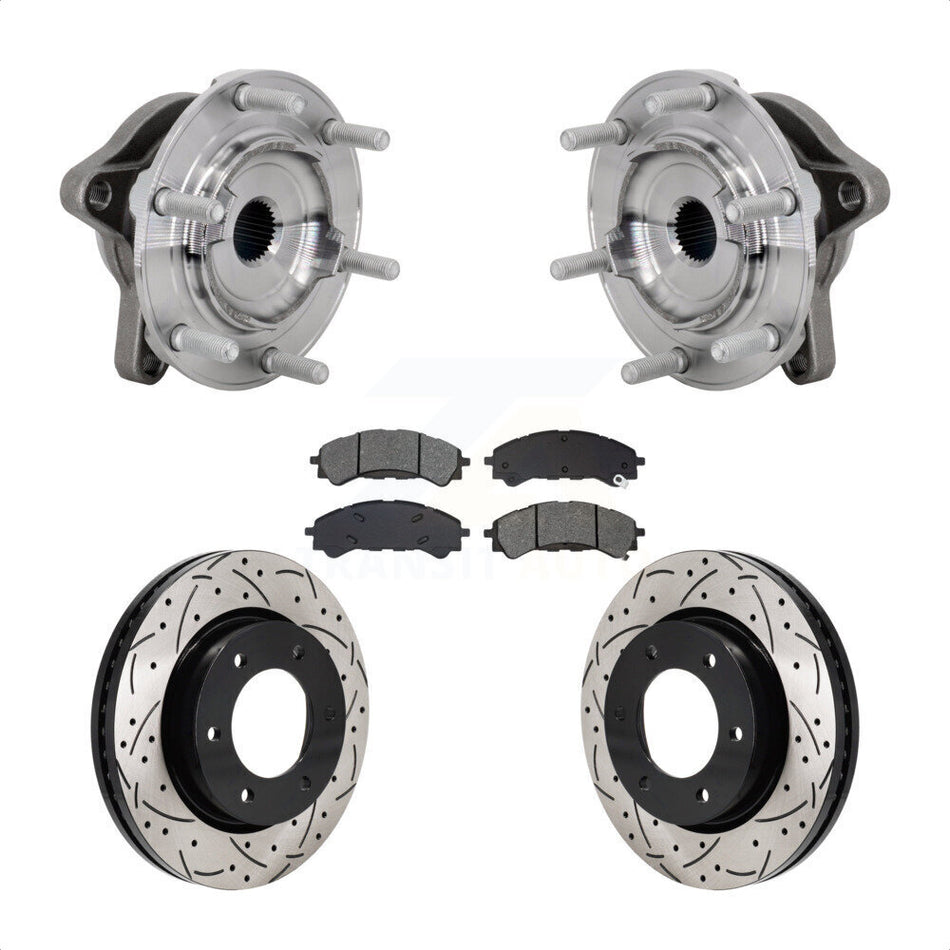 Front Hub Bearing Assembly Drilled Slot Brake Rotor Pad Kit For 2019-2023 Ford Ranger 4WD KBB-132829