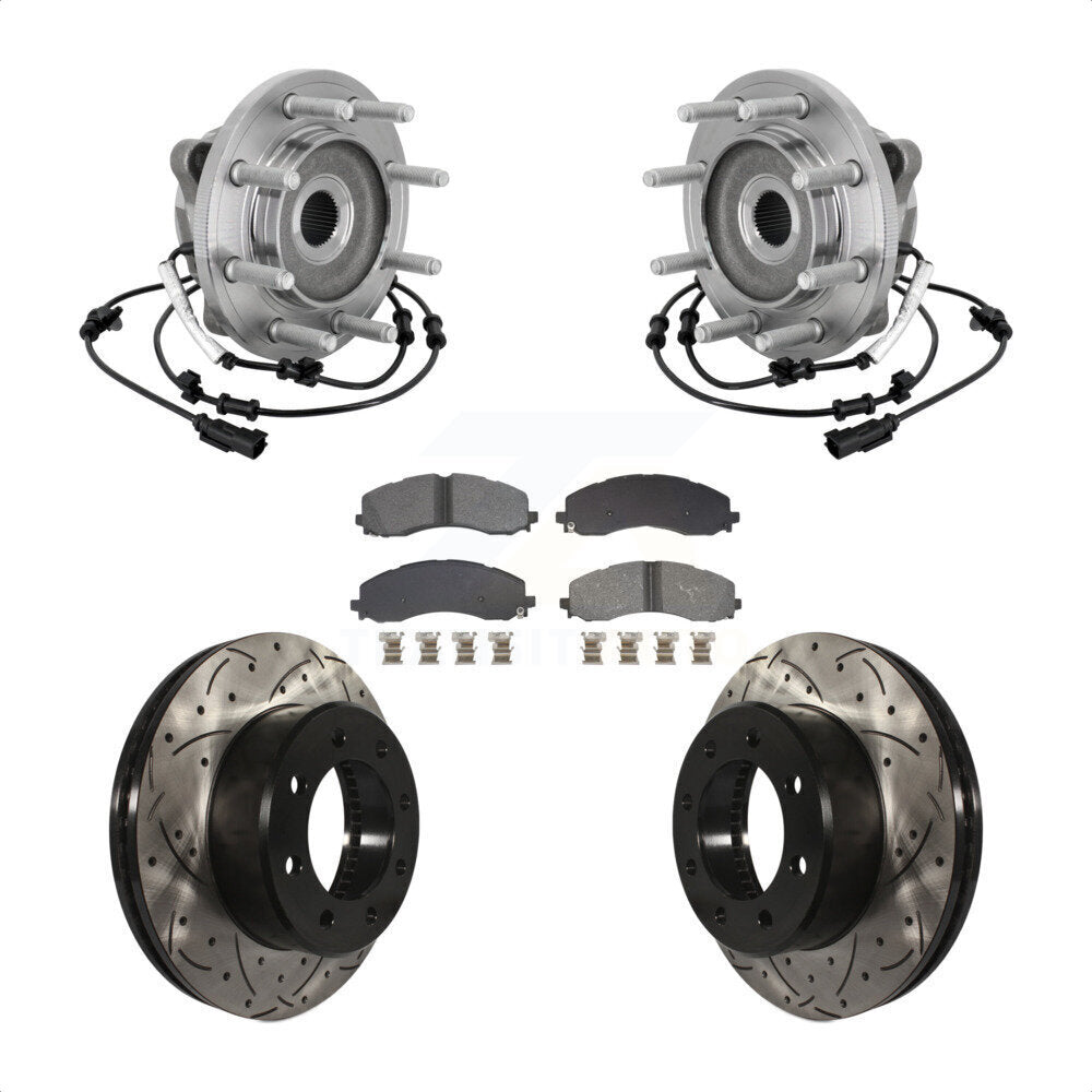 Front Hub Bearing Assembly Coated Drilled Slotted Brake Rotor & Pad Kit For Ram 2500 3500 KBB-132835
