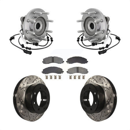 Front Hub Bearing Assembly Coated Drilled Slotted Brake Rotor & Pad Kit For Ram 2500 3500 KBB-132835