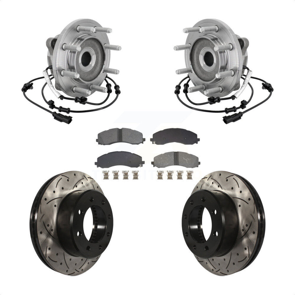 Front Hub Bearing Assembly Coated Drilled Slotted Brake Rotor & Pad Kit For Ram 2500 3500 KBB-132835