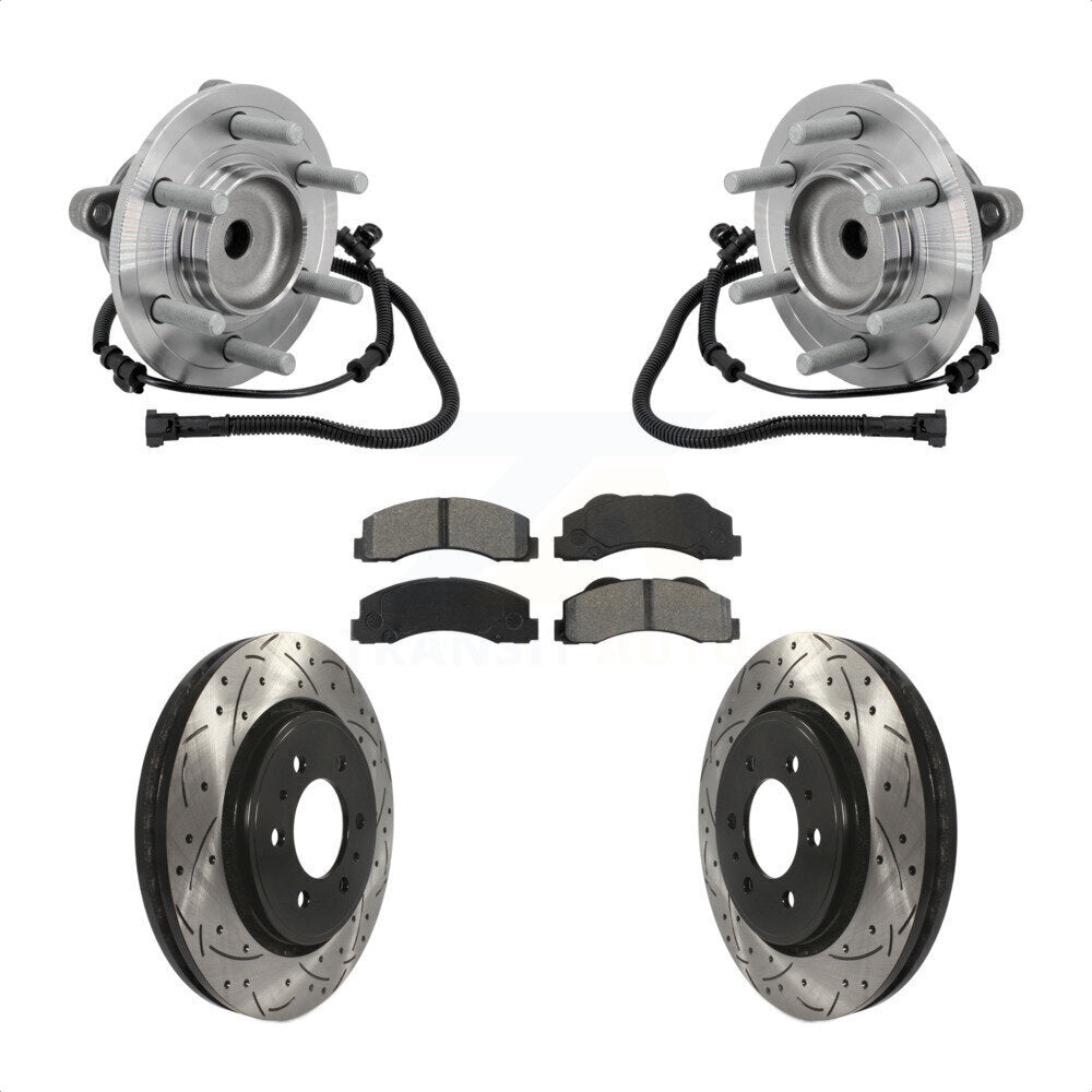 Front Hub Bearing Assembly Drilled Slot Brake Rotor Pads Kit For 2015-2017 Ford F-150 RWD KBB-132836