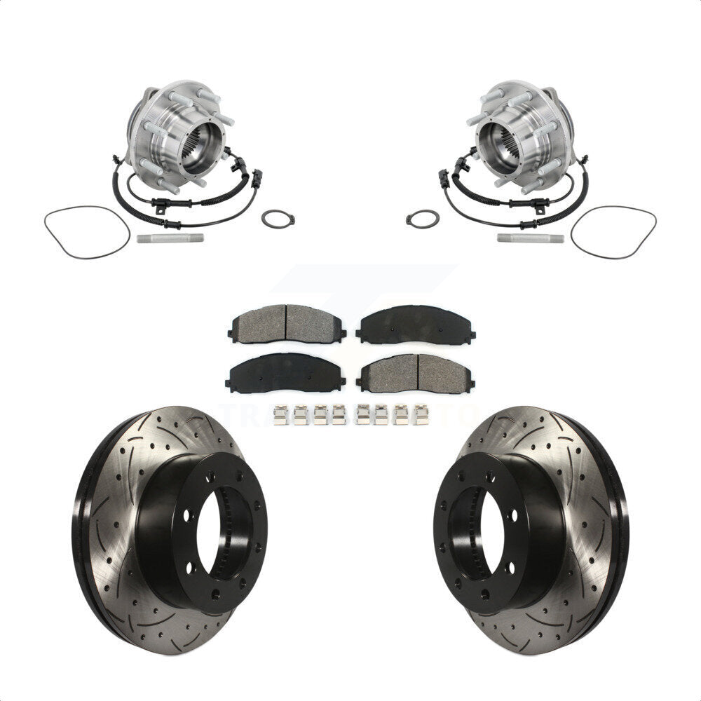 Front Hub Bearing Assembly Coat Drill Slot Brake Rotor Pads Kit For Ford F-450 Super Duty KBB-132838