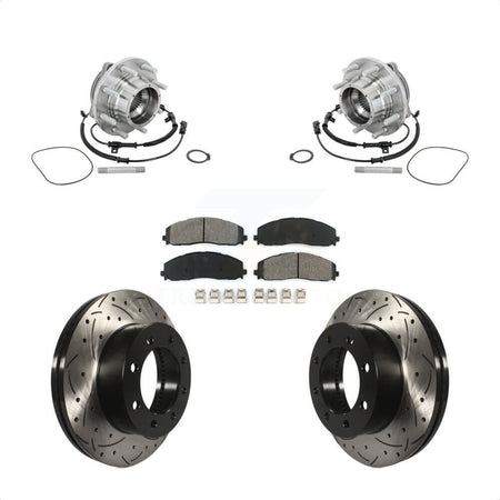 Front Hub Bearing Assembly Coat Drill Slot Brake Rotor Pads Kit For Ford F-450 Super Duty KBB-132838