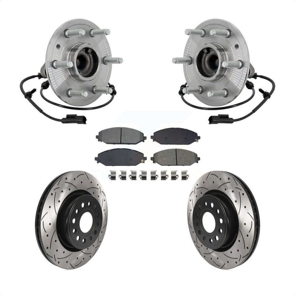 Front Hub Bearing Drill Slot Brake Rotor Pads Kit For Ram 1500 Without 22" Factory Wheels KBB-132845