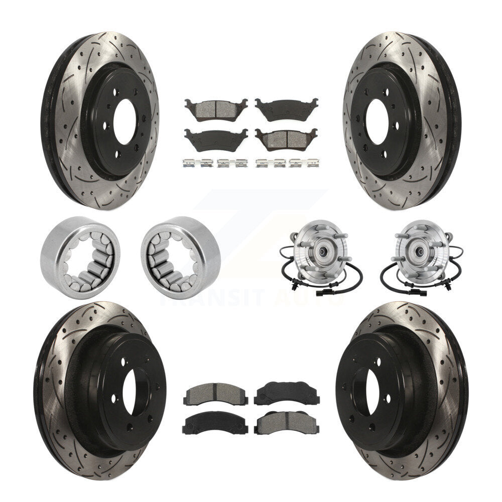 Front Rear Hub Bearings Coated Disc Brake Rotors And Pads Shoes Kit (10Pc) For Ford F-150 KBB-132857