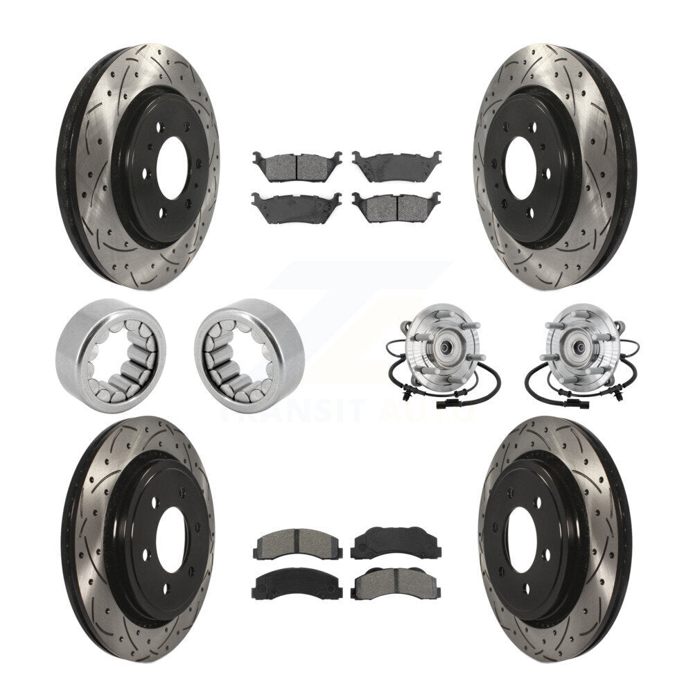 Front Rear Hub Bearings Coated Disc Brake Rotors And Pads Shoes Kit (10Pc) For Ford F-150 KBB-132858