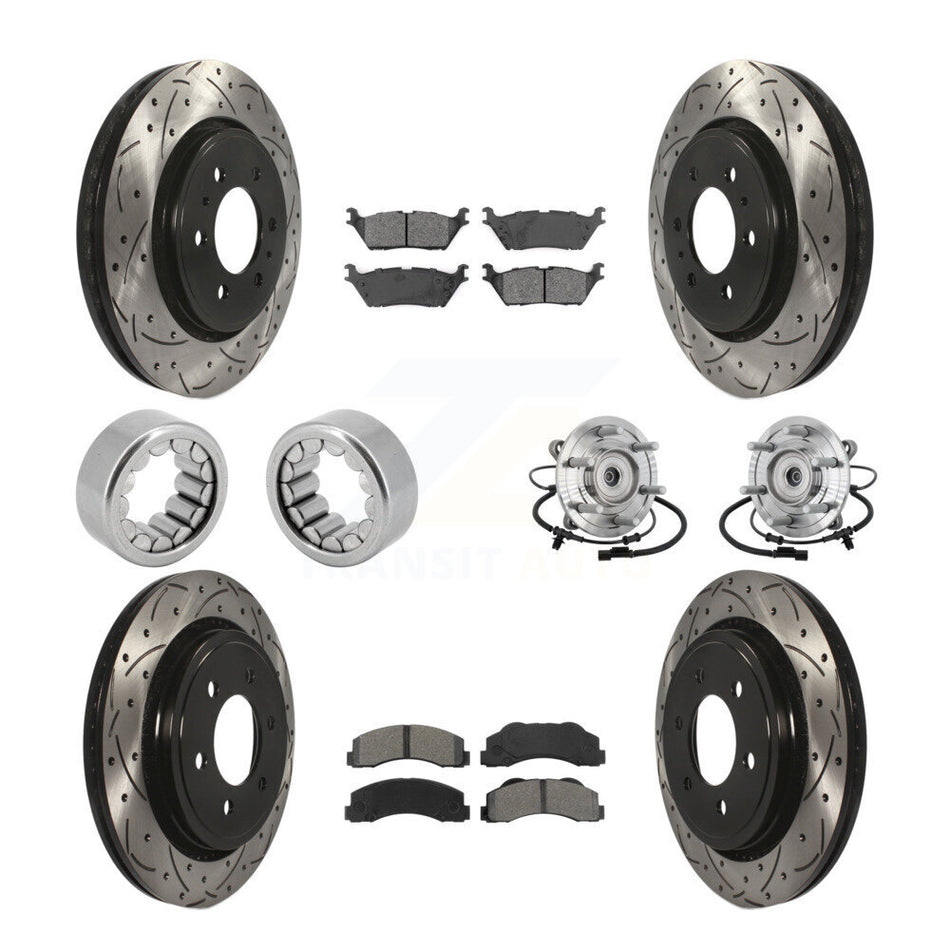 Front Rear Hub Bearings Coated Disc Brake Rotors And Pads Shoes Kit (10Pc) For Ford F-150 KBB-132858