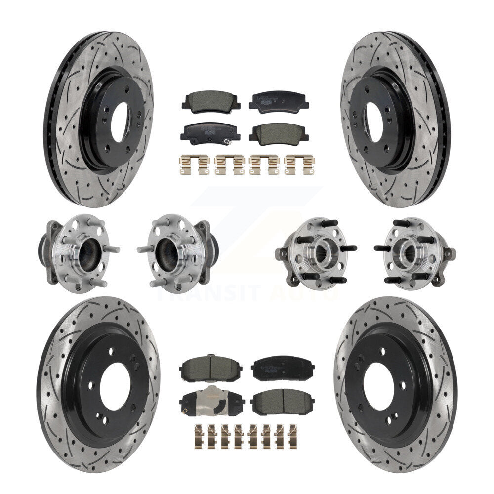 Front Rear Hub Bearing Coated Disc Brake Rotor & Pad Kit (10Pc) For Hyundai Sonata Kia K5 KBB-132871