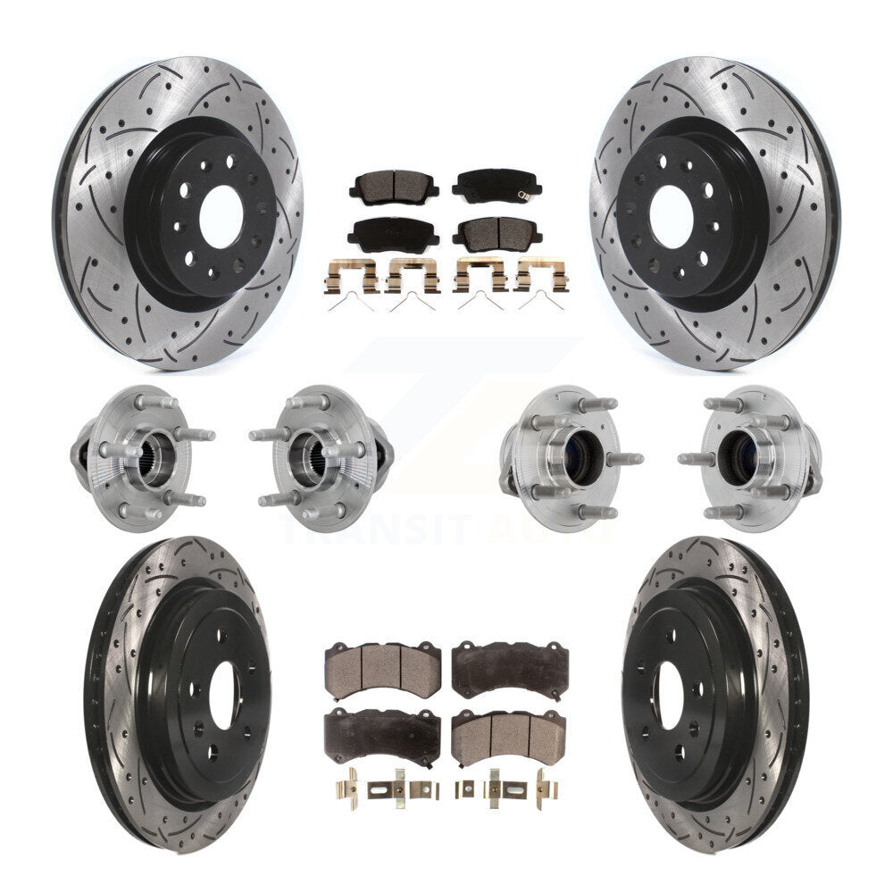 Front Rear Hub Bearings Coated Disc Brake Rotors And Pads Kit (10Pc) For Cadillac CTS KBB-132874