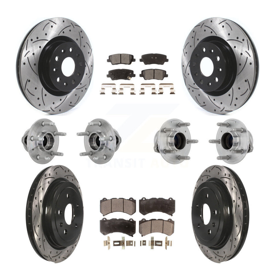 Front Rear Hub Bearings Coated Disc Brake Rotors And Pads Kit (10Pc) For Cadillac CTS KBB-132875
