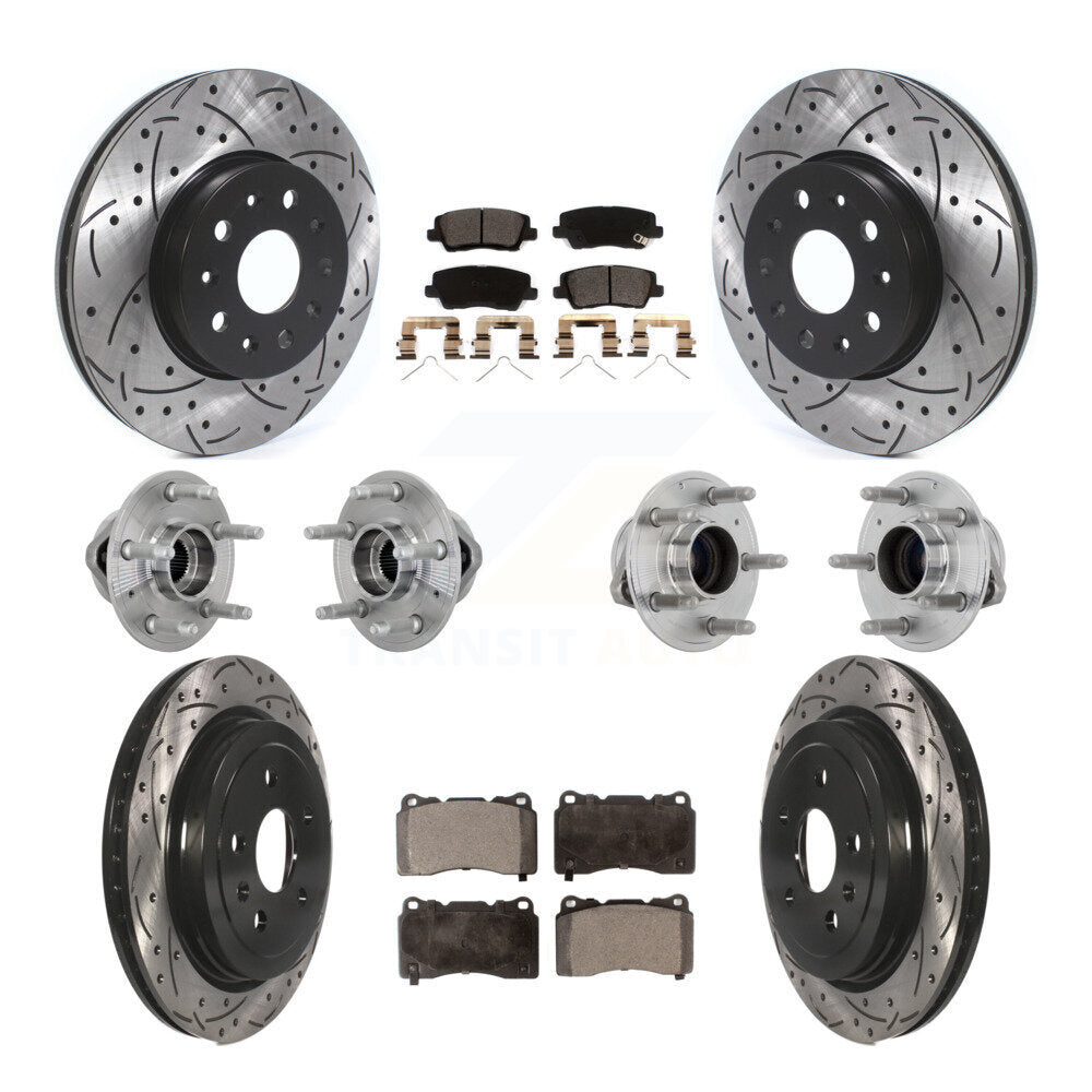 Front Rear Hub Bearings Coated Disc Brake Rotors And Pads Kit (10Pc) For Cadillac CTS KBB-132881