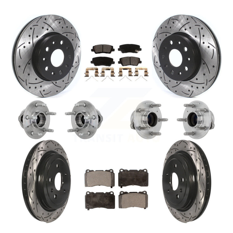 Front Rear Hub Bearings Coated Disc Brake Rotors And Pads Kit (10Pc) For Cadillac CTS KBB-132881