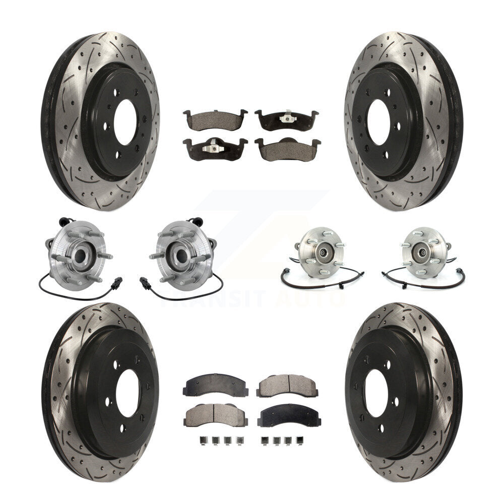 Front Rear Hub Bearing Coated Brake Rotor Pads Kit (10Pc) For Ford Expedition Lincoln 4WD KBB-132885
