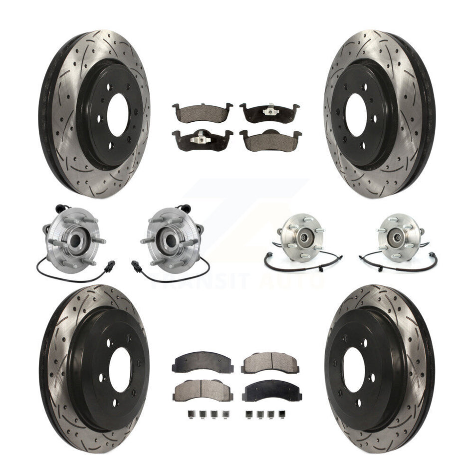 Front Rear Hub Bearing Coated Brake Rotor Pads Kit (10Pc) For Ford Expedition Lincoln 4WD KBB-132885
