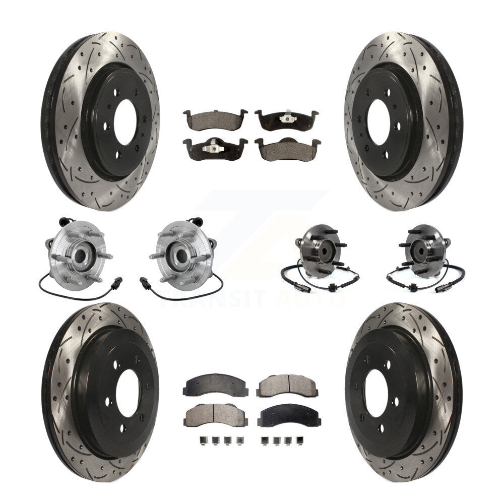 Front Rear Hub Bearing Coated Brake Rotor Pads Kit (10Pc) For Ford Expedition Lincoln RWD KBB-132886