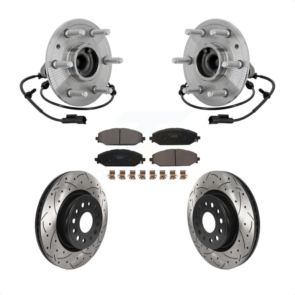 Front Hub Bearing Drill Slot Brake Rotor Pads Kit For Ram 1500 Without 22" Factory Wheels KBB-132898