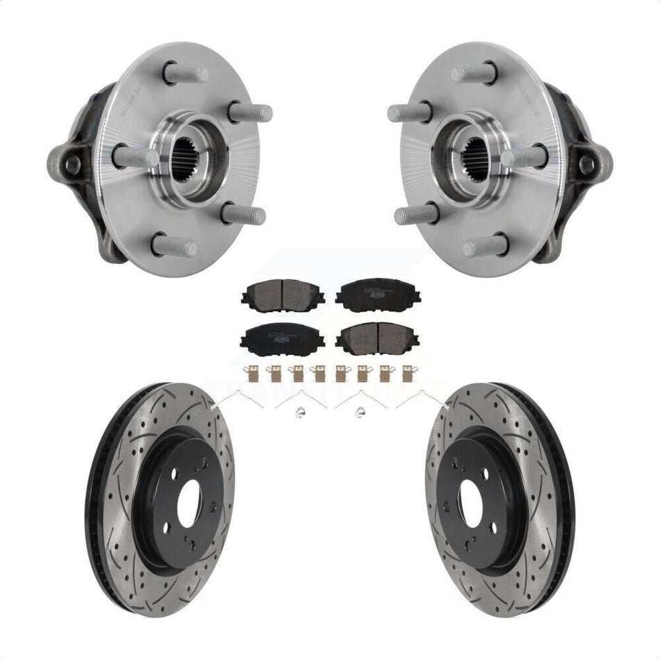 Front Hub Bearing Assembly Coated Drilled Slot Brake Rotor Pads Kit For Toyota RAV4 Venza KBB-132899