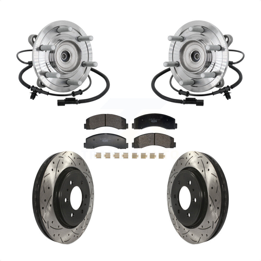 Front Hub Bearing Assembly Drill Slot Brake Rotor Pad Kit For 2018-2020 Ford F-150 Raptor KBB-132902