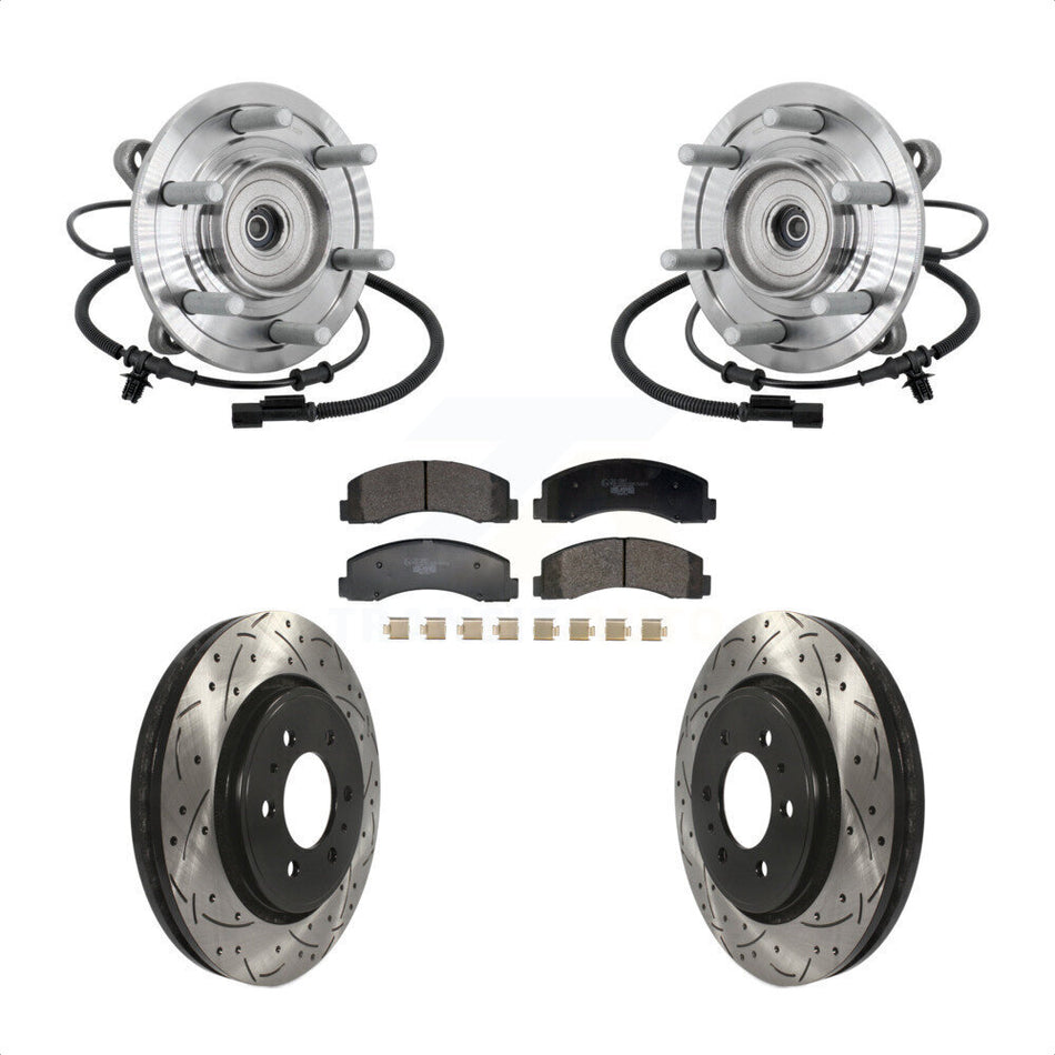 Front Hub Bearing Assembly Drill Slot Brake Rotor Pad Kit For 2018-2020 Ford F-150 Raptor KBB-132902