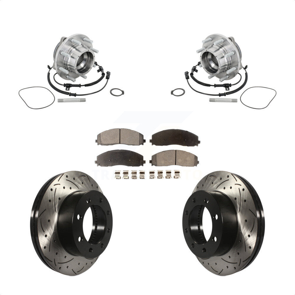 Front Hub Bearing Assembly Coat Drill Slot Brake Rotor Pads Kit For Ford F-450 Super Duty KBB-132909