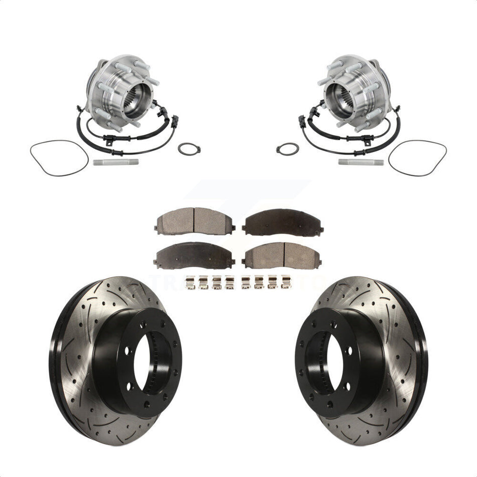 Front Hub Bearing Assembly Coat Drill Slot Brake Rotor Pads Kit For Ford F-450 Super Duty KBB-132909