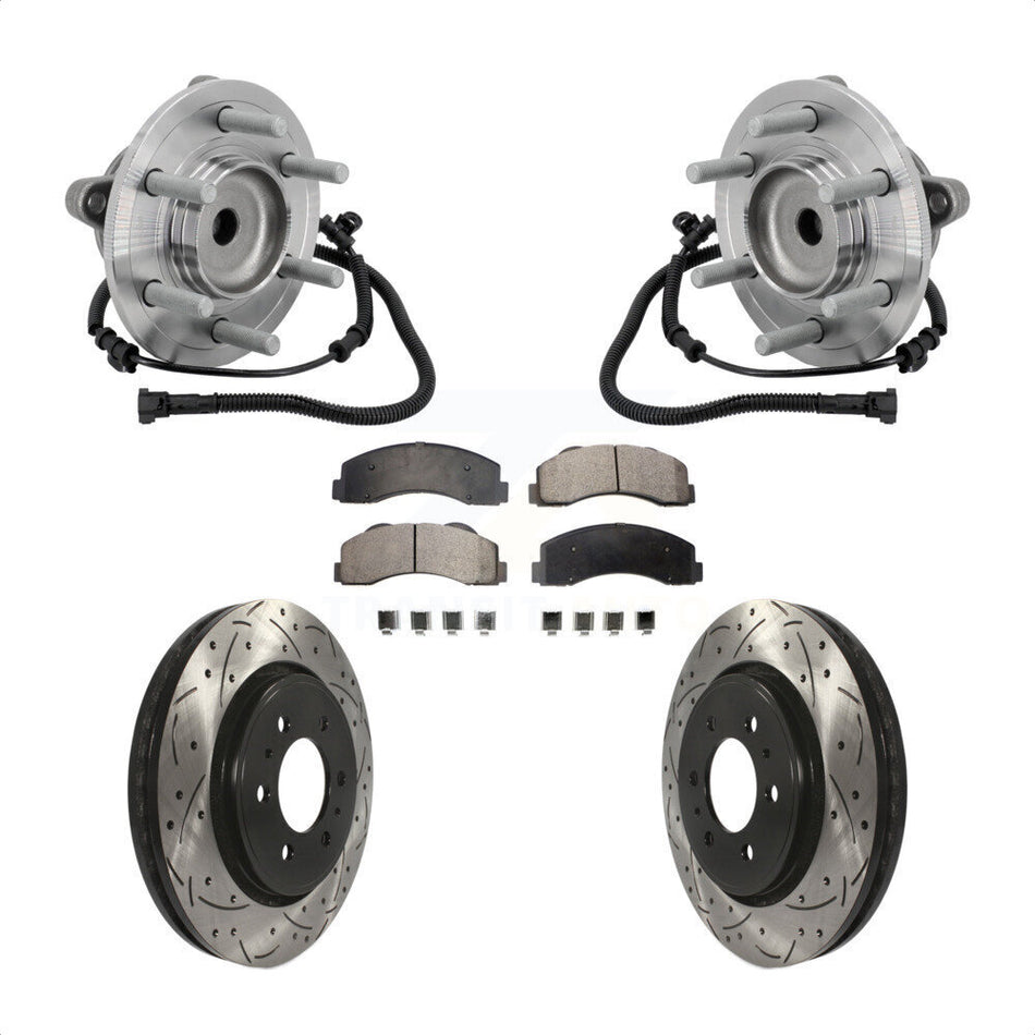 Front Hub Bearing Assembly Drilled Slot Brake Rotor Pads Kit For 2015-2017 Ford F-150 RWD KBB-132910