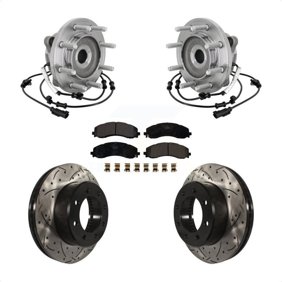 Front Hub Bearing Assembly Coated Drilled Slotted Brake Rotor & Pad Kit For Ram 2500 3500 KBB-132912