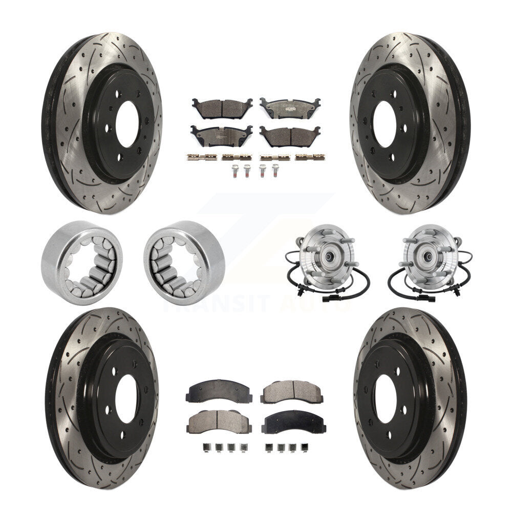 Front Rear Hub Bearings Coated Disc Brake Rotors And Pads Shoes Kit (10Pc) For Ford F-150 KBB-132916