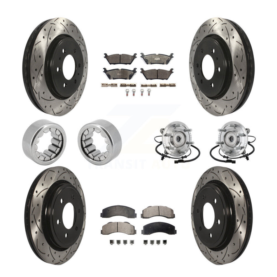 Front Rear Hub Bearings Coated Disc Brake Rotors And Pads Shoes Kit (10Pc) For Ford F-150 KBB-132916