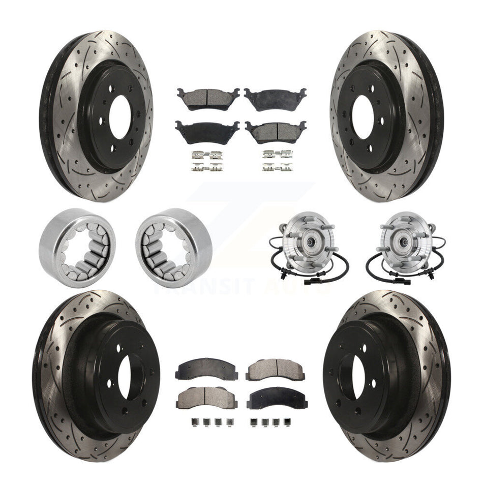 Front Rear Hub Bearings Coated Disc Brake Rotors And Pads Shoes Kit (10Pc) For Ford F-150 KBB-132917