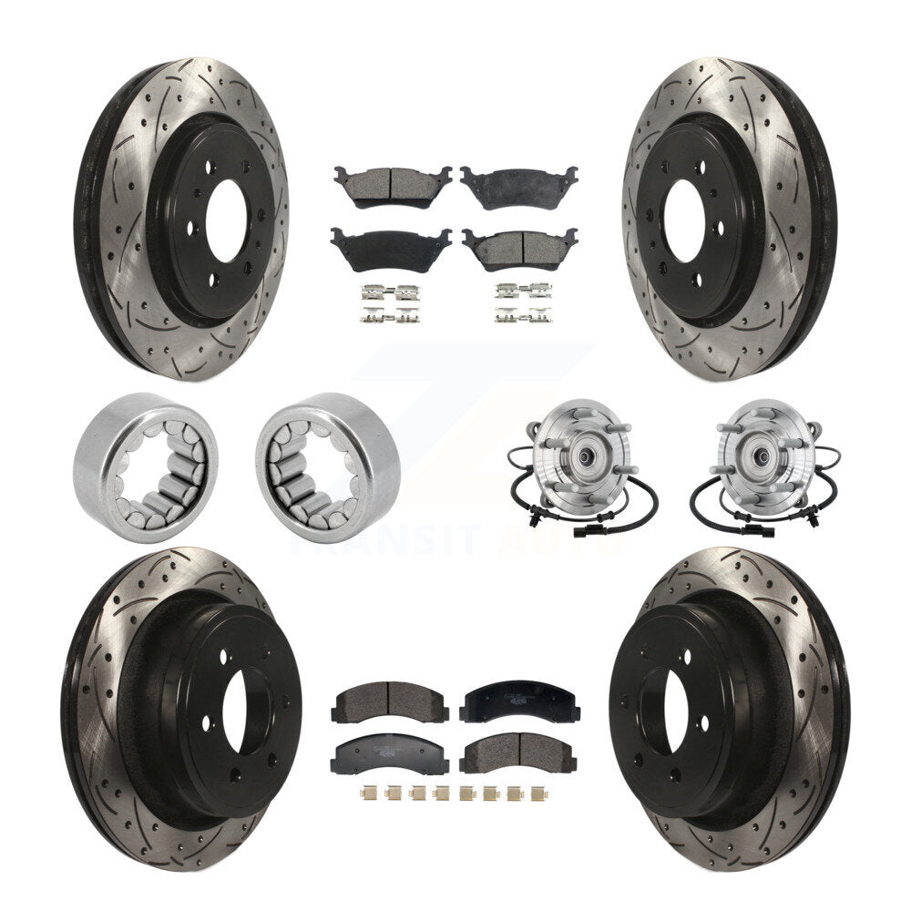 Front Rear Hub Bearing Coated Brake Rotor Pad Shoe Kit (10Pc) For 18-20 Ford F-150 Raptor KBB-132921